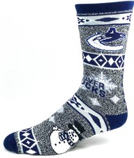 Vancouver Canucks Hockey Gray Marbled  Navy Christmas Snowman Crew Socks