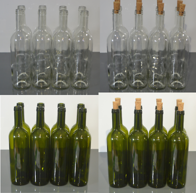 Weinflasche 750 ml Flasche Glasflasche Leere ohne/mit Korken Wein Olivgrün Weiß