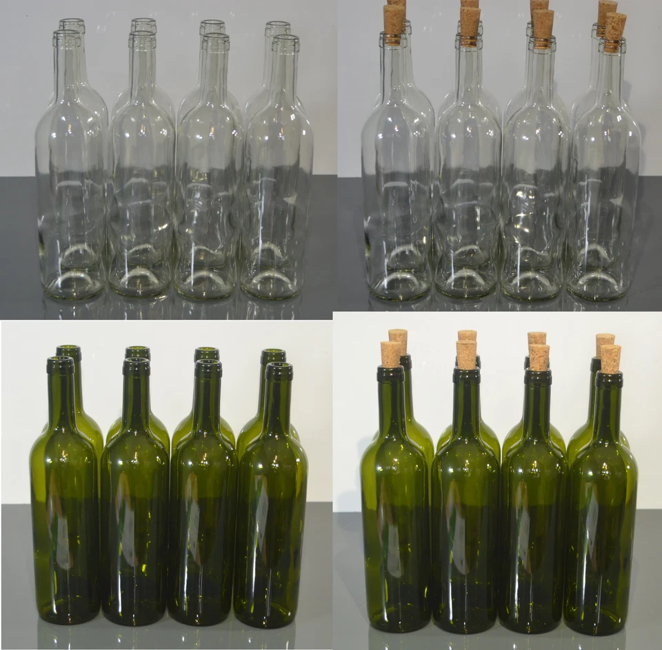 Weinflasche 750 ml Glasflasche Leere Flasche ohne/mit Korken Wein Olivgrün Weiß