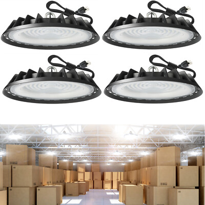 UFO LED High Bay Lights with US Hook & Cable for Gym Factory Barn Warehouse 4PCS
