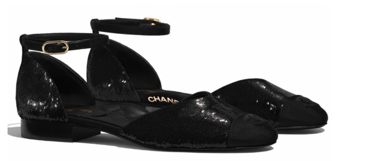 Chanel 20S Black Sequin CC Logo Mary Jane Ankle Strap Ballet