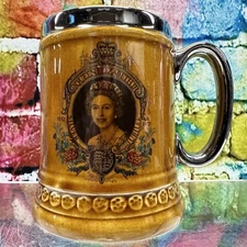 Queen Elizabeth II Silver Jubilee Lord Nelson Pottery Mug H.M.S. BELFAST England