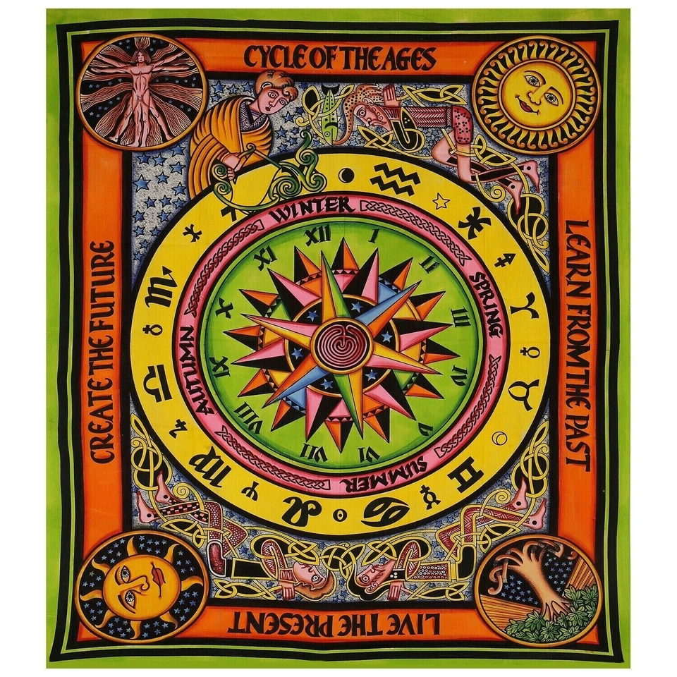 Cycle Of The Ages Cotton Hippie Mandala Tapestry Decor Window Door Curtain Boho - Image 2 of 4