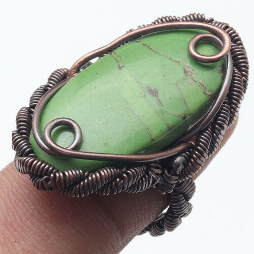 K14294 Copper Turquoise Copper Wire Wrapped Ring US 9 Gemstone Gift Jewelry - Foto 1 di 3