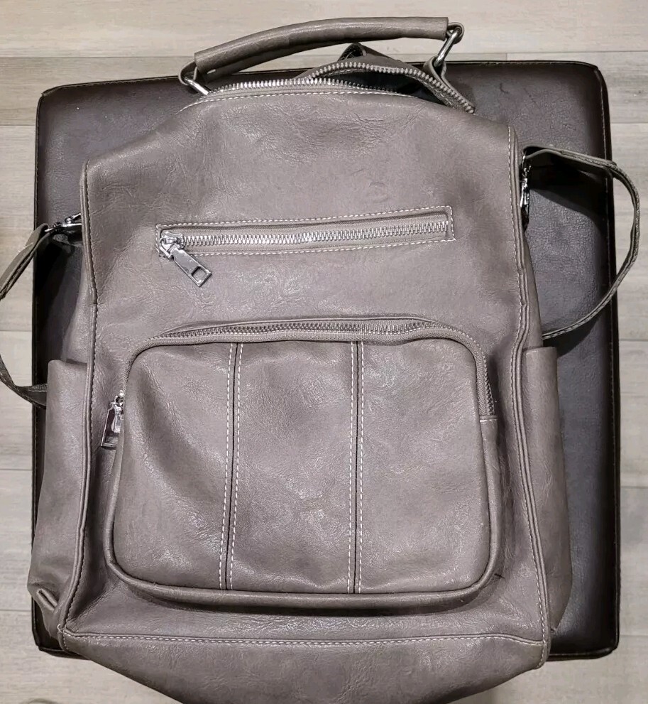 Modern+Chic Brielle Convertible Backpack Grey Vegan Leather  display picture 1