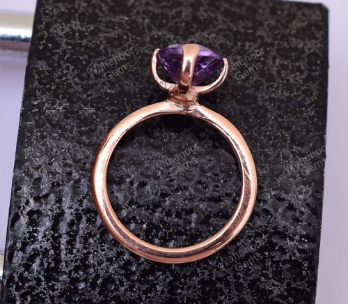 Rotondo Viola Zaffiro 925 Anello Argento Sterling Bello Matrimonio Certificato - Foto 5 di 9