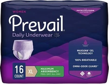 Prevail Adult Absorbent Underwear for Women Brief X-Large 48'' - 64'' - 16/Bag