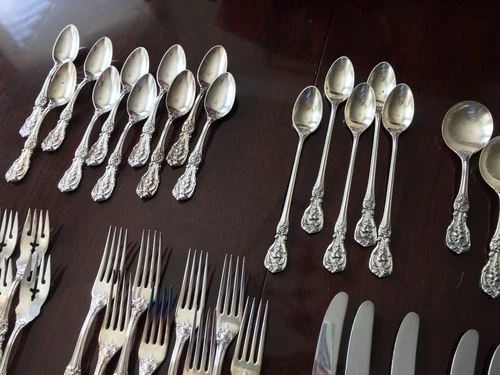 ANTIQUE DINNER SET REED & BARTON FRANCIS I 61PC 8 SET STERLING SILVER FLATWARE +