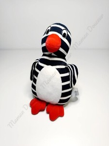 Peluche/Doudou Pingouin/Manchot Bleu Marine Rayé Blanc Bec Rouge 23cm  Armor Lux