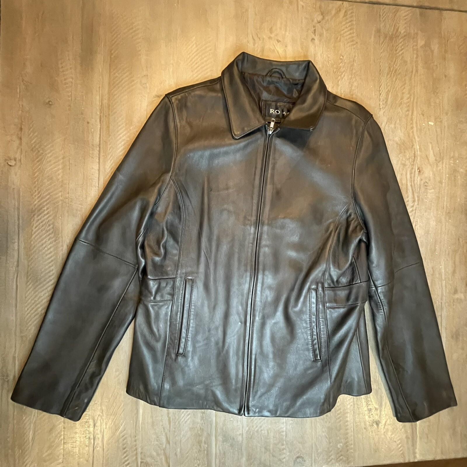 Black Leather Biker Jacket Large 