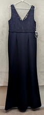 Adrianna Papell sz 16 Lace Crepe Gown Long Maxi dark blue tank dress 1607