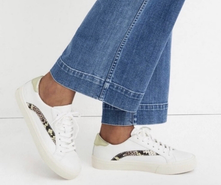 Madewell Sidewalk Low Top Sneakers Leather White Snake Emboss