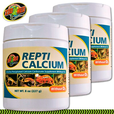 3xZoo Med Repti Calcium  ohne D3 227 g reines Kalziumcarbonat Nahrungsergänzung 