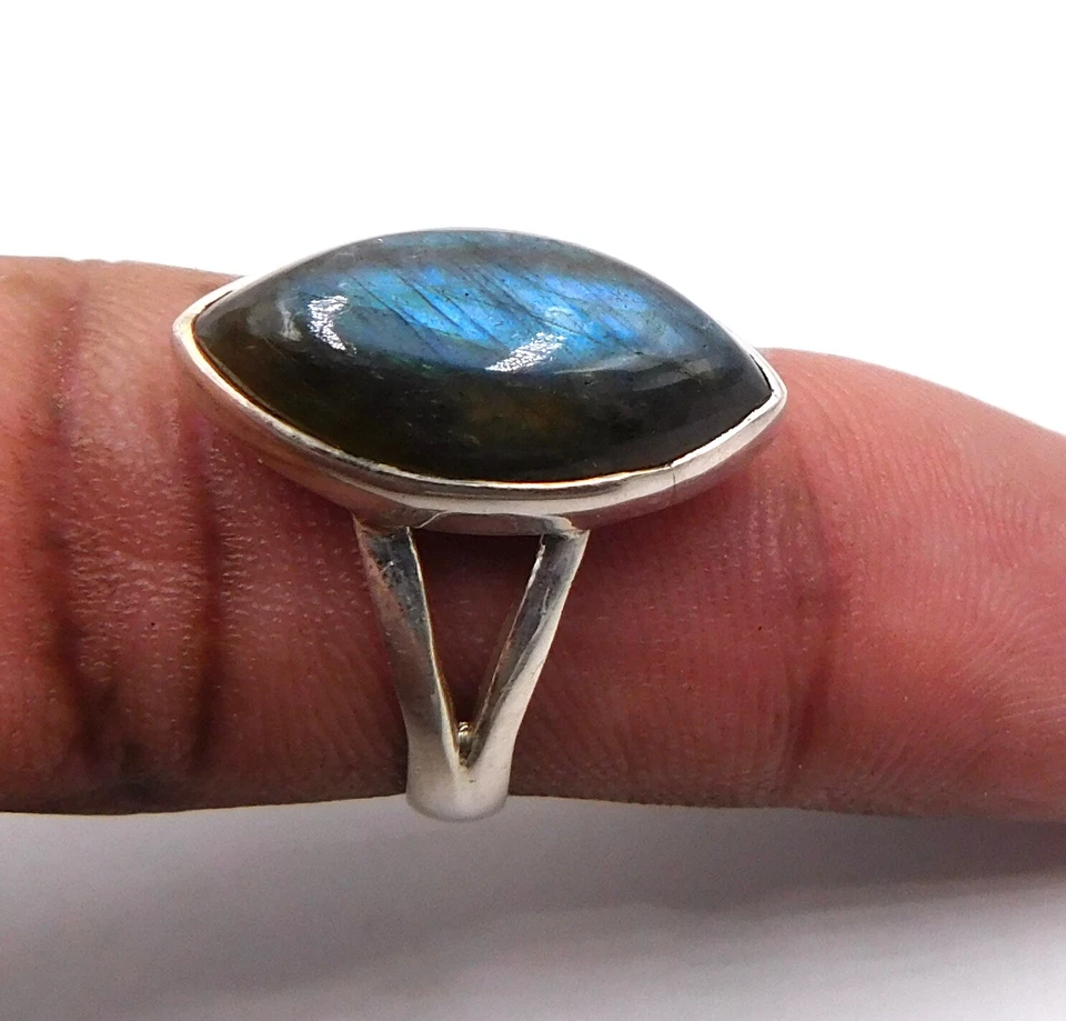 Anello In Argento Sterling 925 Con Labradorite Naturale Taglia 8.5 US M-744 - Immagine 2 di 4