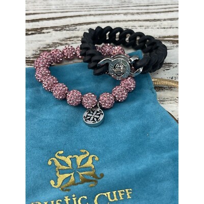 Rustic Cuff Pink Emmerson Beaded Bracelet Silicone black set With Dust Bag