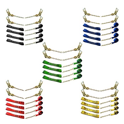 8 Point Tie Down System w/Chain End For Rollback Tow Truck 2'' x 14' Towing Strap