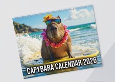 Capybara Wall Calendar 2026, Funny Animal Art, Novelty Gift