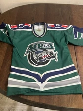 Vintage Houston Aeros Bauer Jersey Youth Large/XL Green Hockey