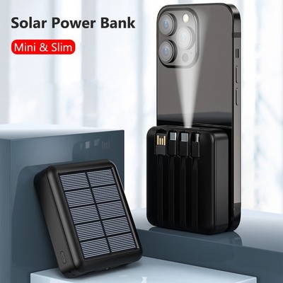 NIFFPD 1000000mAh Mini Solar Power Bank Portable Charger External Battery 4Cable