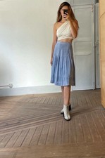 Blue Vintage Cottagecore Pleated Midi Skirt