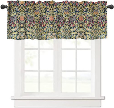 William Morris Flower Window Valance Curtain, Vintage Boho Style Retrofloral-16