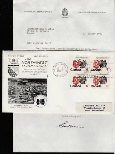 Canada to Switzerland 6c Ookpik Block Inuit Art PRESENTATION FDC 1970