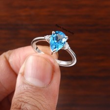 Natural Swiss Blue Topaz Silver Band Ring : Wedding Band , 925 Sterling Silver
