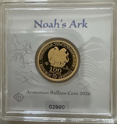 999.9 足金 円形 金塊1g 2026 Noah's Ark 100 Dram 1g Gold Coin – Au 999.9, Assay Card