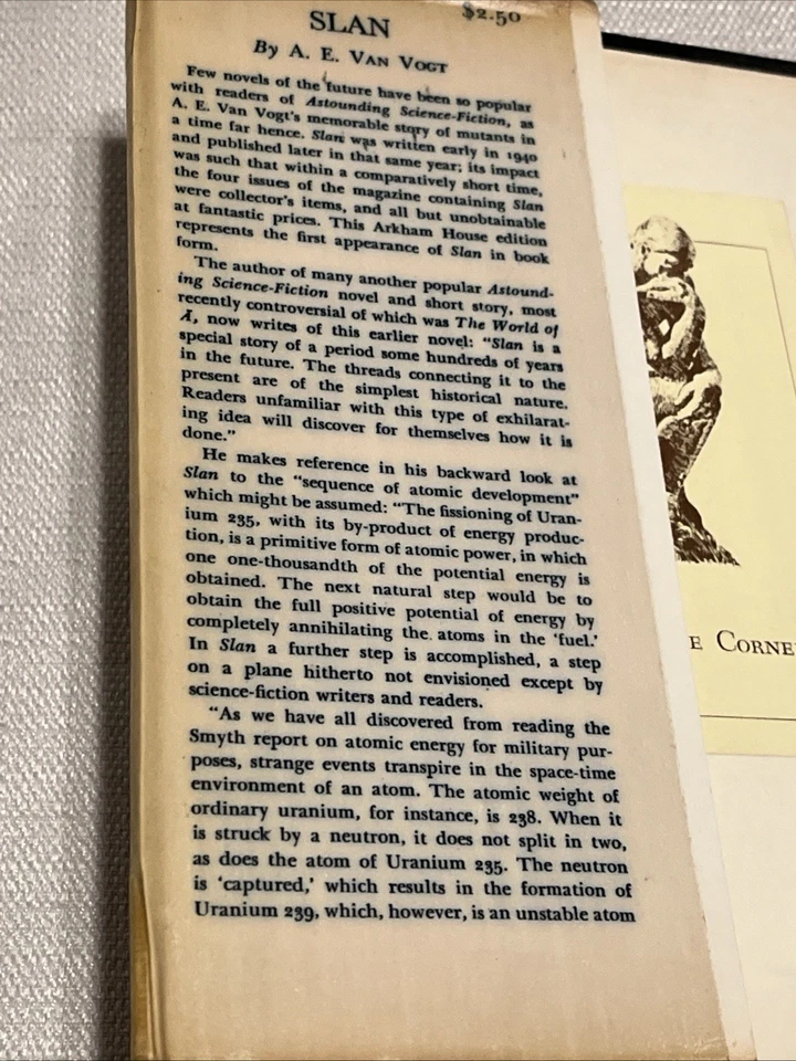 A.E. Van Vogt *RARE* Slan Book - 1953 - Arkham House - 1st ED - 4000 Copies - Image 3 of 4