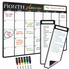 Magnetic Dry Erase Monthly Calendar - 17 inches x 12 inches, Multiple Colors