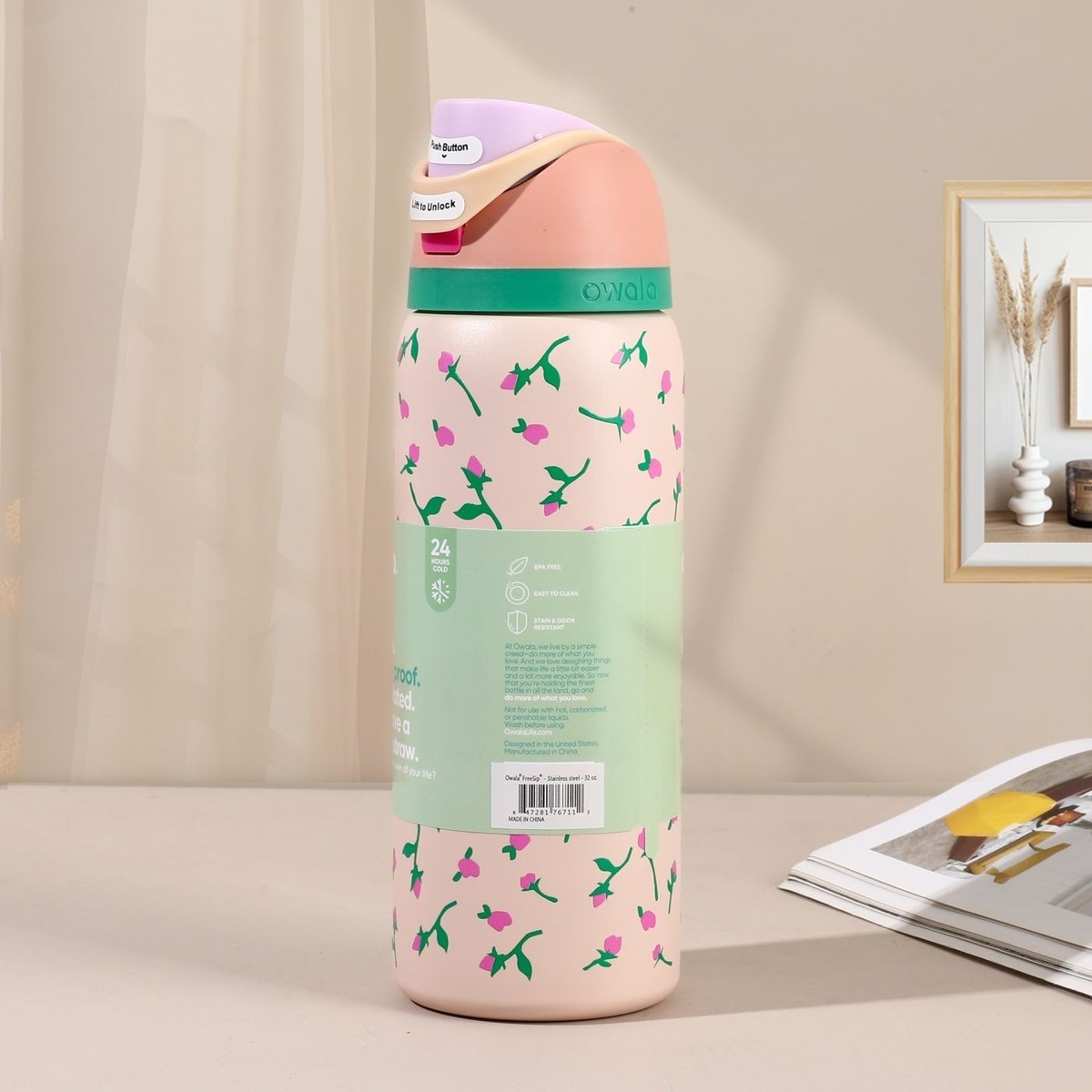 Owala FreeSip 32oz Stainless Bottle Leak-Proof, Straw & Wide Mouth
