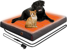 Upgraded Heated Dog Bed with Enlarged Heating Area, Orthopedic Dog Bed with Memo
