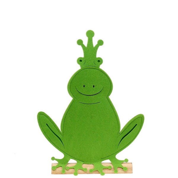 FroschköNig Dekofigur Aus Filz Auf Holz FüR MäRchen- Und Sommerdekoration-image