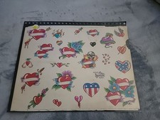 Vintage Official Tattoo Brand Flash Art 11"x14" Tattoo Blue Macomb IL HEARTS