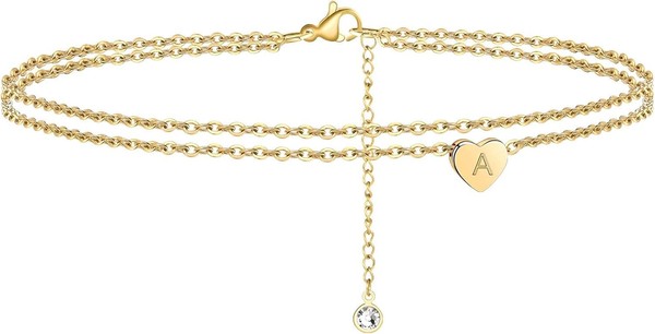 FußKettchen Damen Gold 14K GefüLlt Mehrreihig Handgefertigt Mit Herz Buchstaben-image