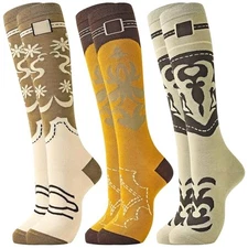  Knee High Socks for Women & Teen Girls, Cute Fun Pattern One Size Multi-boots