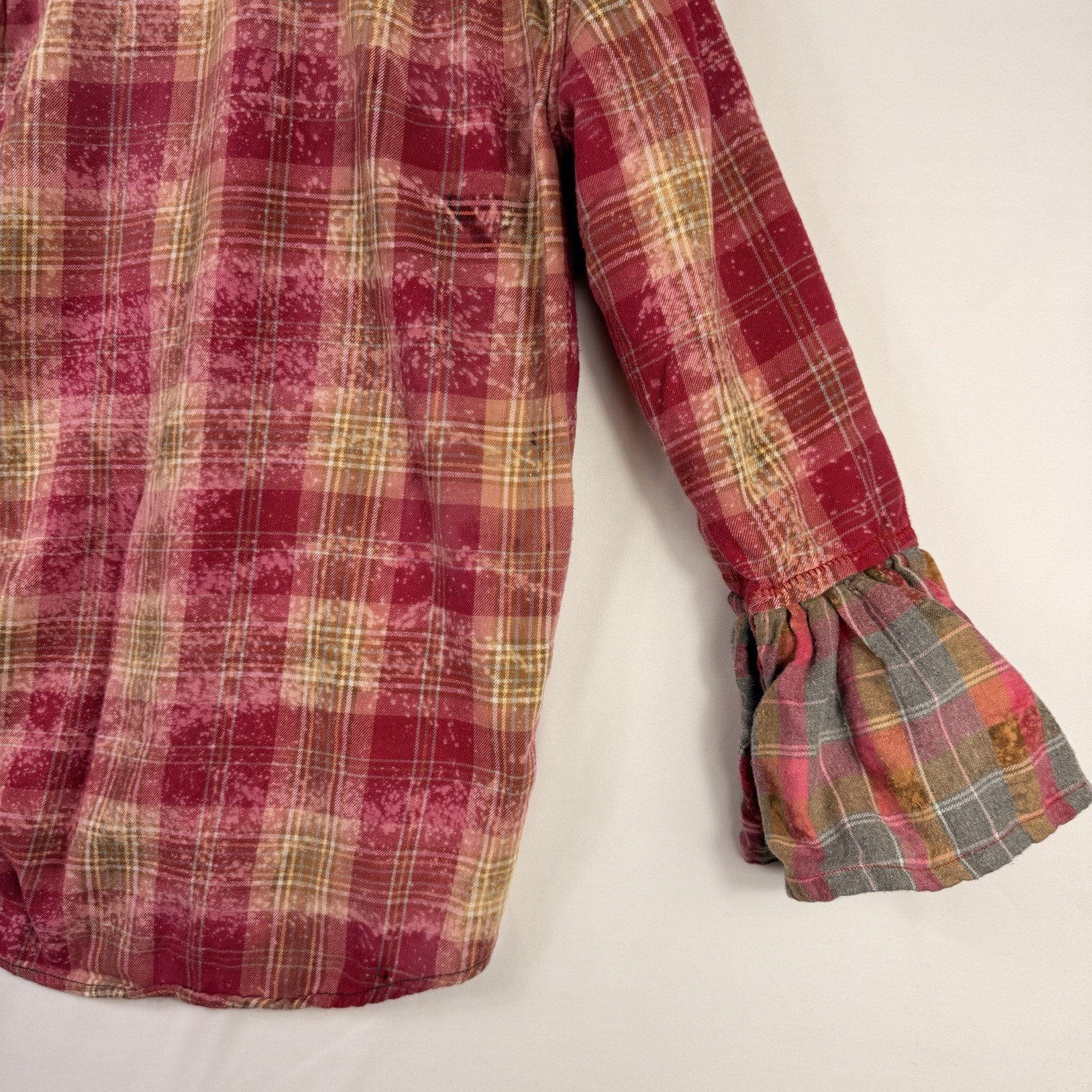 Vintage Pink Red Patchwork Plaid Embroidered Flan… - image 13