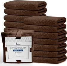 12 Pack 12x12 Inch Chocolate Zero Twist Washcloths Luxuriously Soft Absorbent