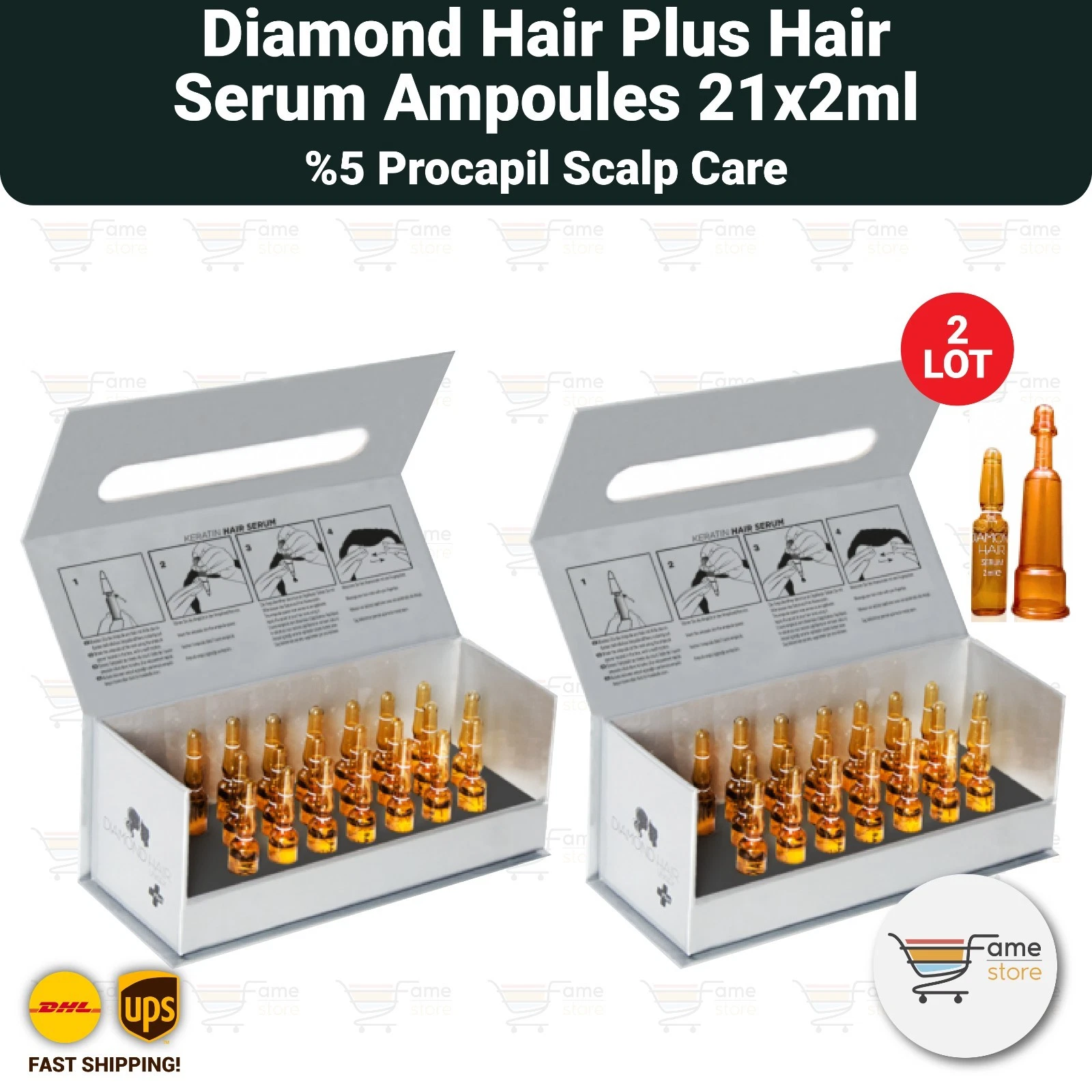 Diamond Hair Plus Hair Serum Ampoules %5 Procapil Scalp Care 21x2ml - 2 LOT