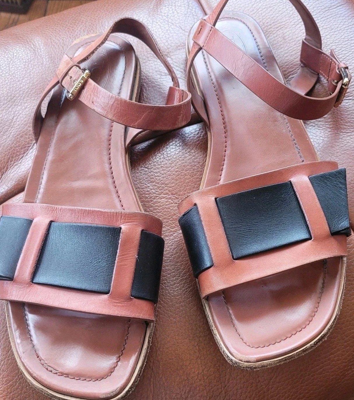 TOD’S Sandali Tod's donna taglia 39 bicolore pelle cinturino alla caviglia sandalo piatto