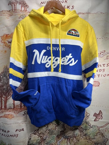 Felpa con cappuccio pullover uomo M Denver Nuggets Mitchell & Ness oro Royal Head Coach