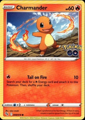 Charmander Common Pokemon GO 008/078 Fire Pokemon Card