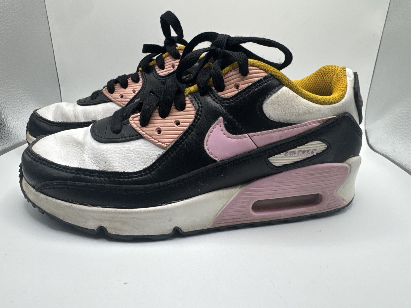 Nike Air Max 90 Leather GS Black Light Arctic Pink Sneakers CD6867-007 Size 4Y thumbnail 4
