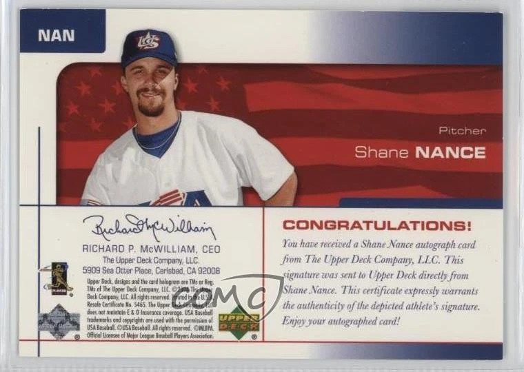 2004 USA Baseball 25-Year Anniversary Signatures Blue Ink /60 Shane Nance Auto - Image 2 of 2