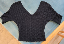 Topshop Black Vneck Short Sleeve Knit Pullover Size Small, V Back