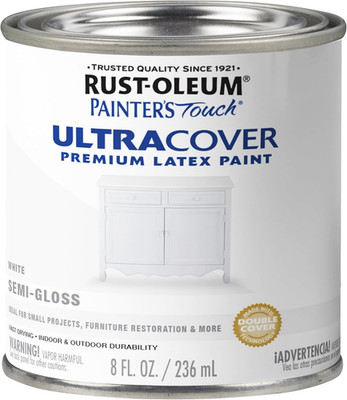 Rust-Oleum 1993730 Painter'S Touch Latex Paint, Half Pint, Semi-Gloss White 8 Fl