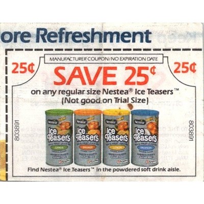 Save 25¢ On Any Regular Size Nestea Ice Teasers 1980s Coupon SAI1-M8