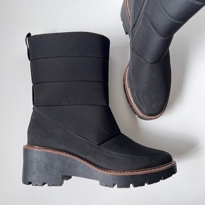 Blondo Waterproof Puffer Boots Size 9 Black Quilted Lug Sole Platform Wedge Lug