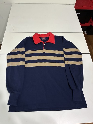 Canterbury New England Rugby Shirt 2XL Navy Stripe Collar Classic Preppy Polo