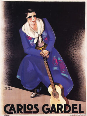 MUSIC GUITAR CARLOS GARDEL FRENCH ARGENTINE SINGER TANGO VINTAGE POSTER REPRO